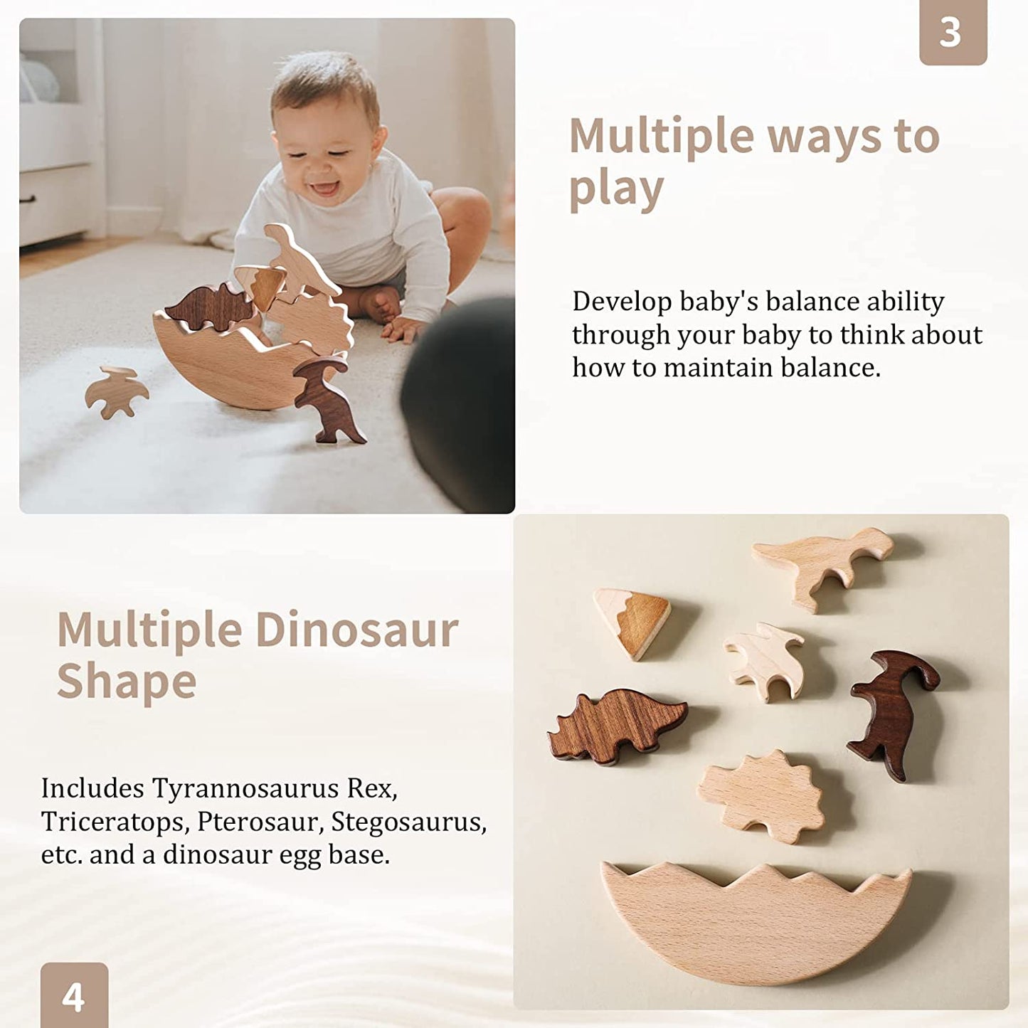 Montessori Wooden Baby Stacking Dinosaur Toys