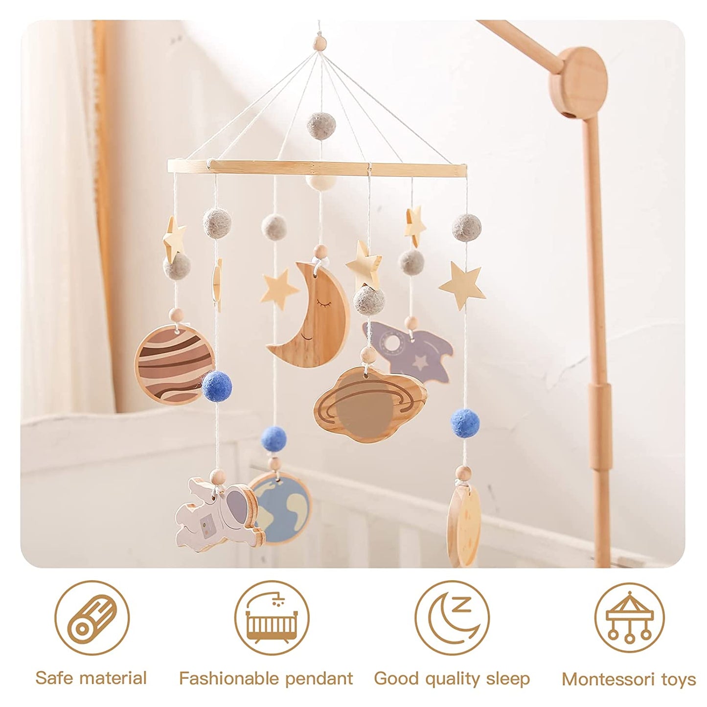 Baby Crib Nursery Mobile Star Moon for Baby Boys and Girls