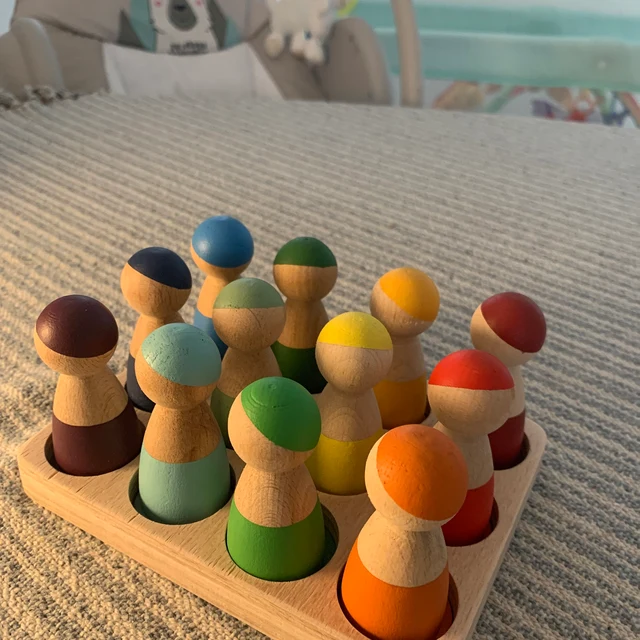12 PCS Rainbow Wooden Peg Dolls