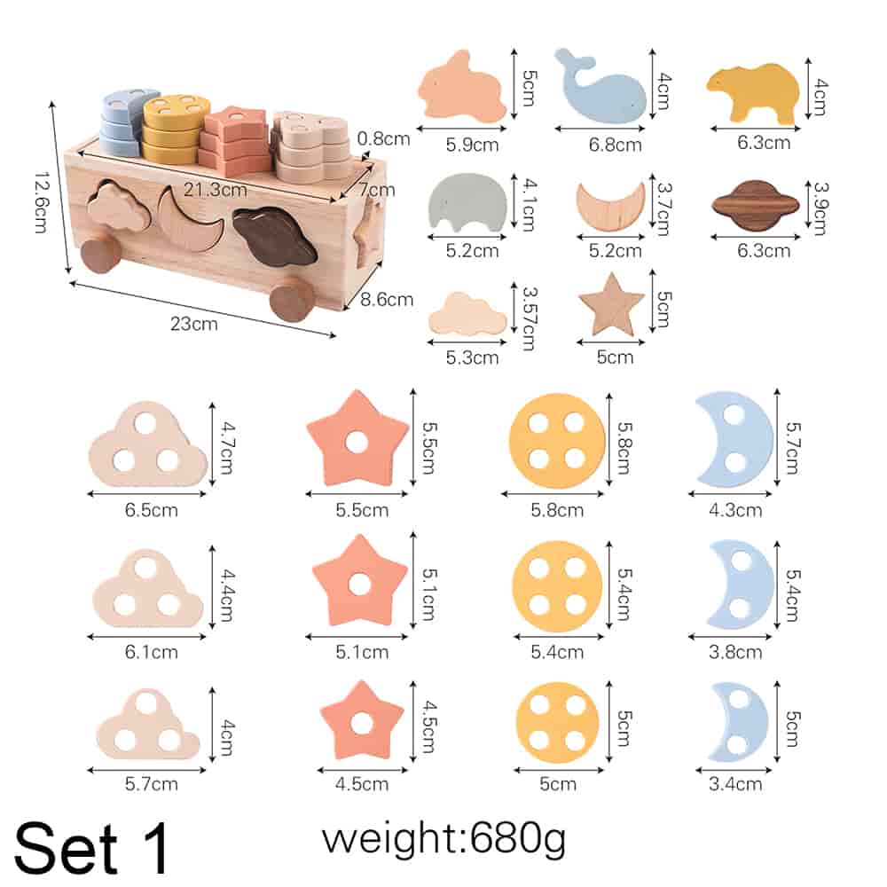 3 In 1 Wooden Shape Sorting Car set 1 size