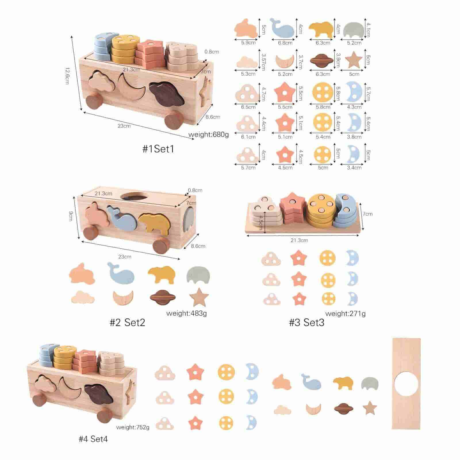 Wooden Shape Sorting Car  set4 size