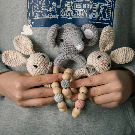 Elephant Baby Rattle Crochet on Wood Ring