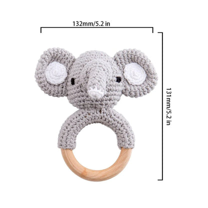 Elephant Baby Rattle Crochet on Wood Ring