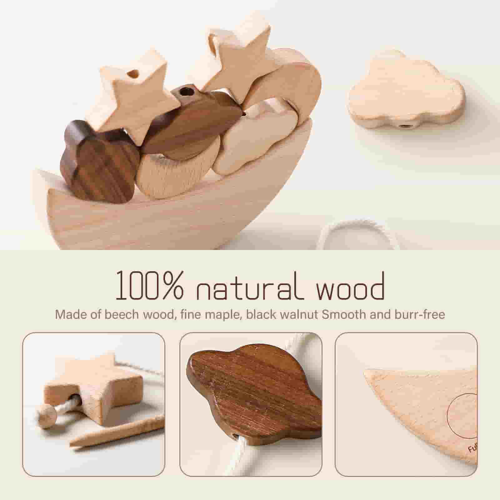  Wooden Stars Moon Balance Blocks 100% natural wood