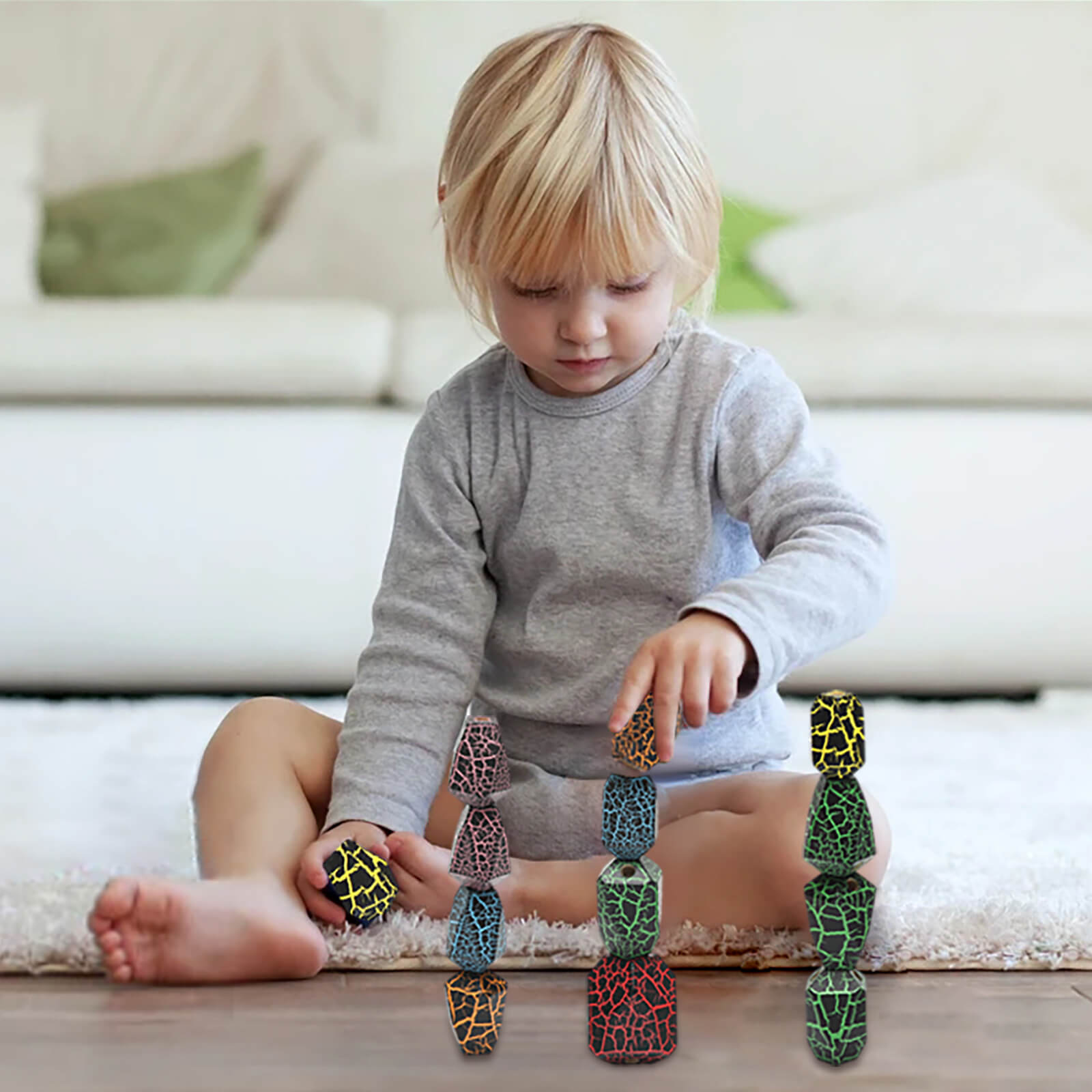 Wooden Sorting Cactus Stacking Balancing Stone Rocks baby