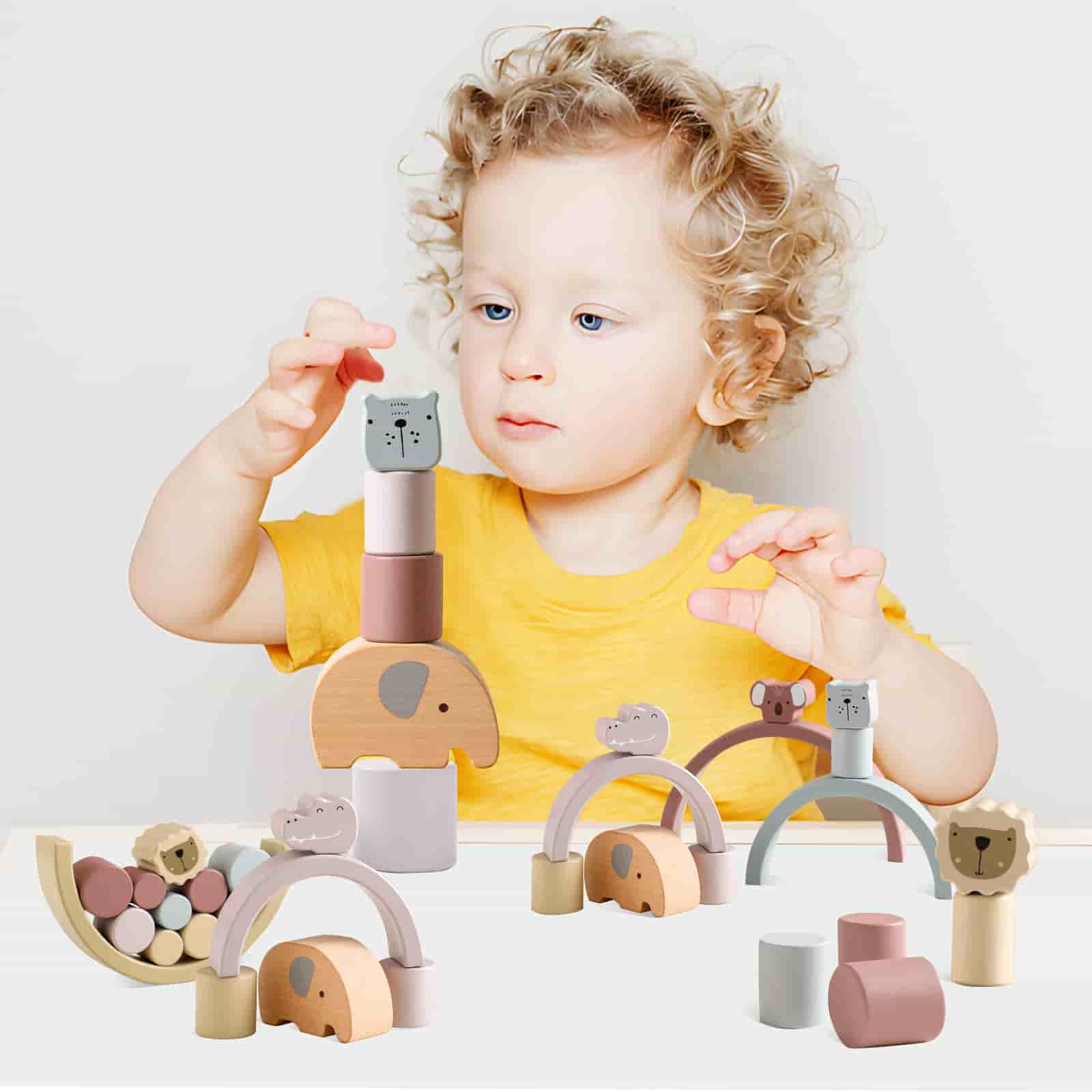 Wooden  Animal Stacking Blocks Baby Play