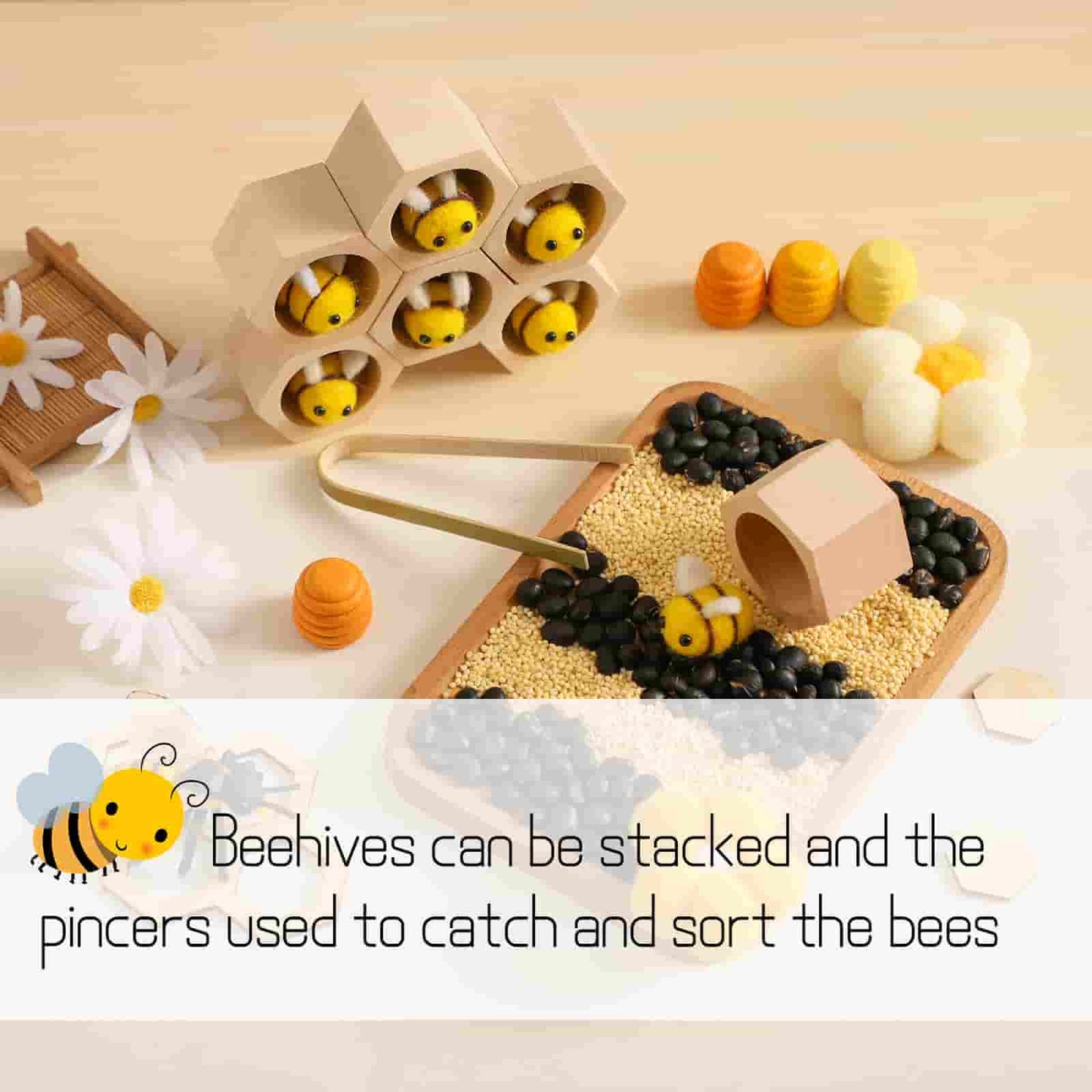 Wooden Beehives Sorting Game  stacked