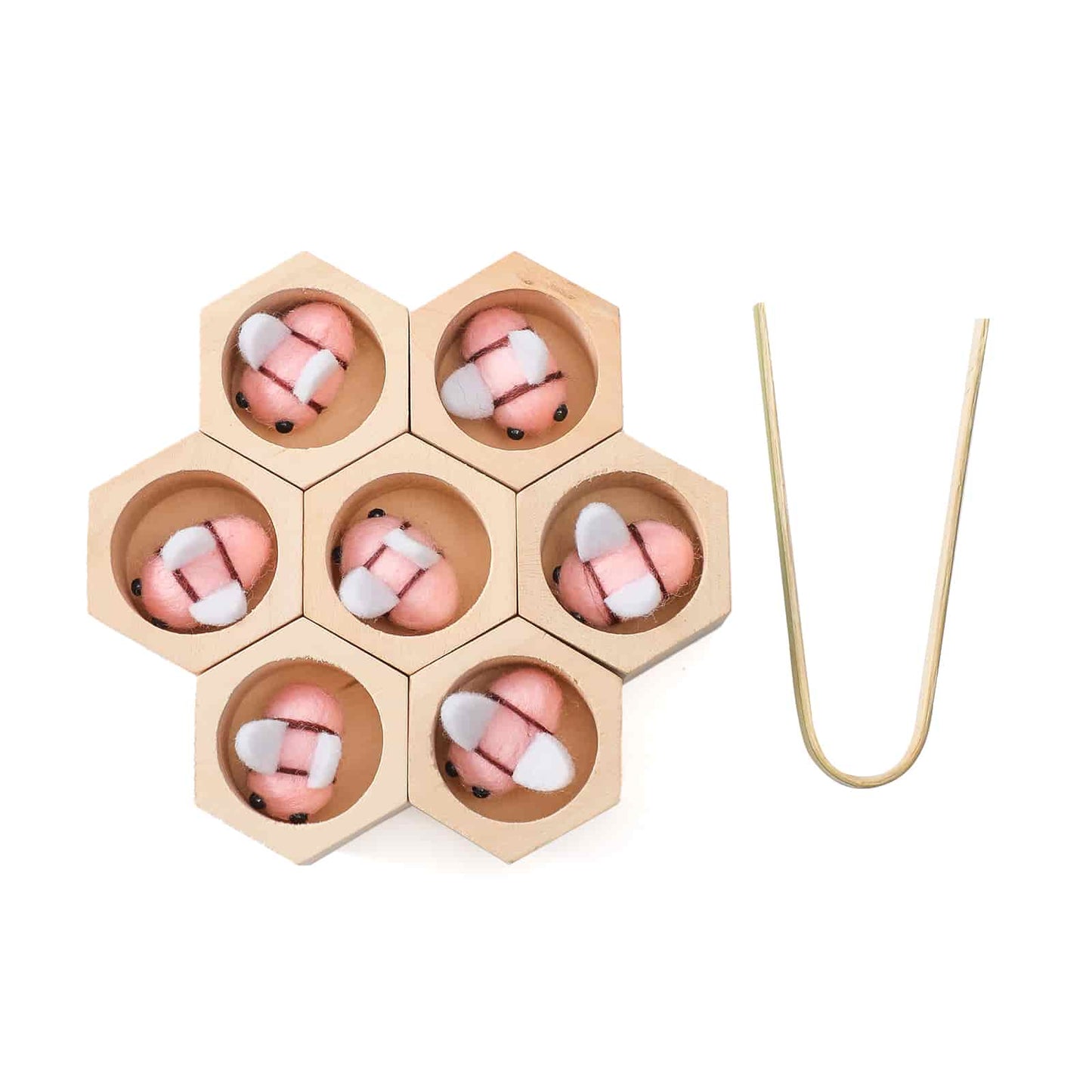Wooden Beehives Sorting Game pink