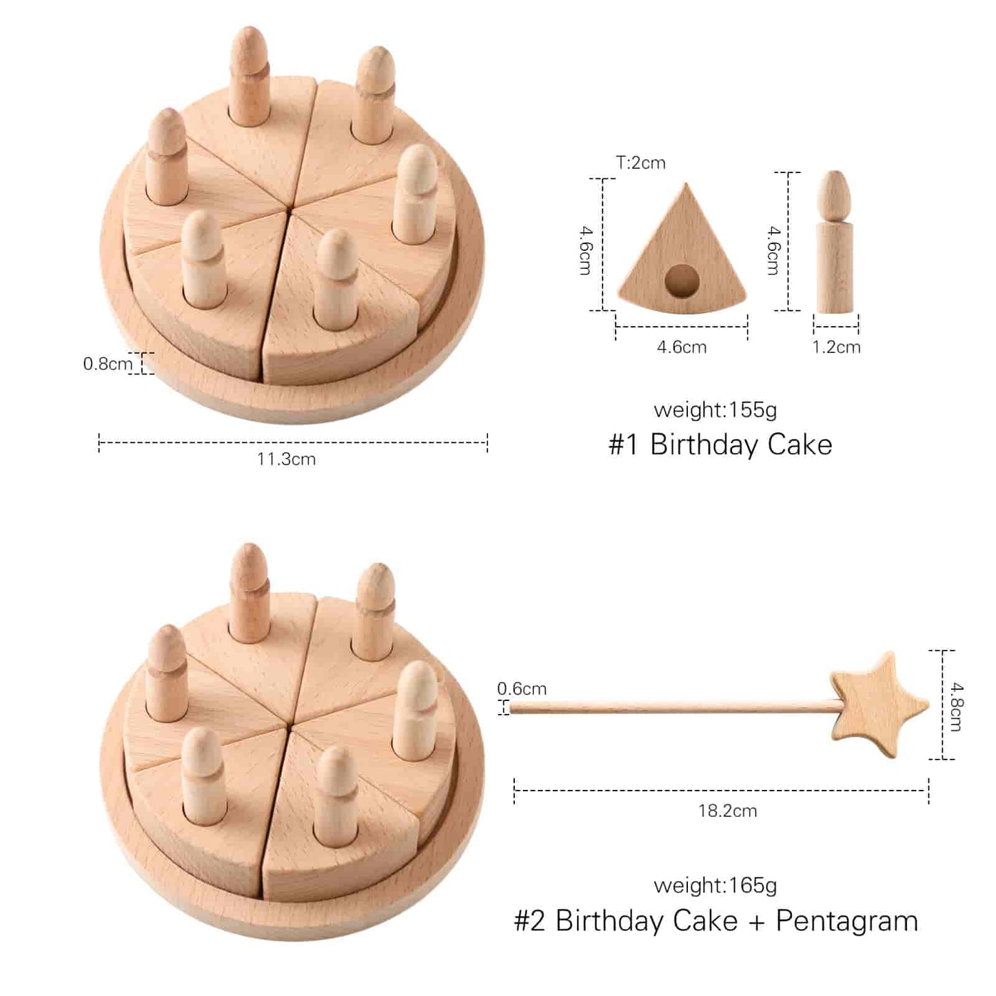 Wooden Birthday Cake Toy size