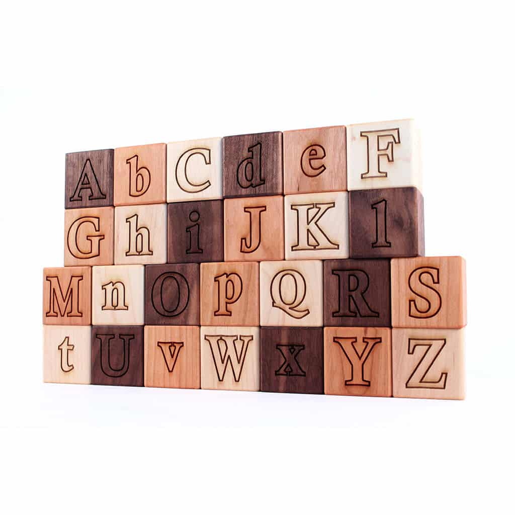 Wooden Cube Picture Alphabet Blocks 26 lette